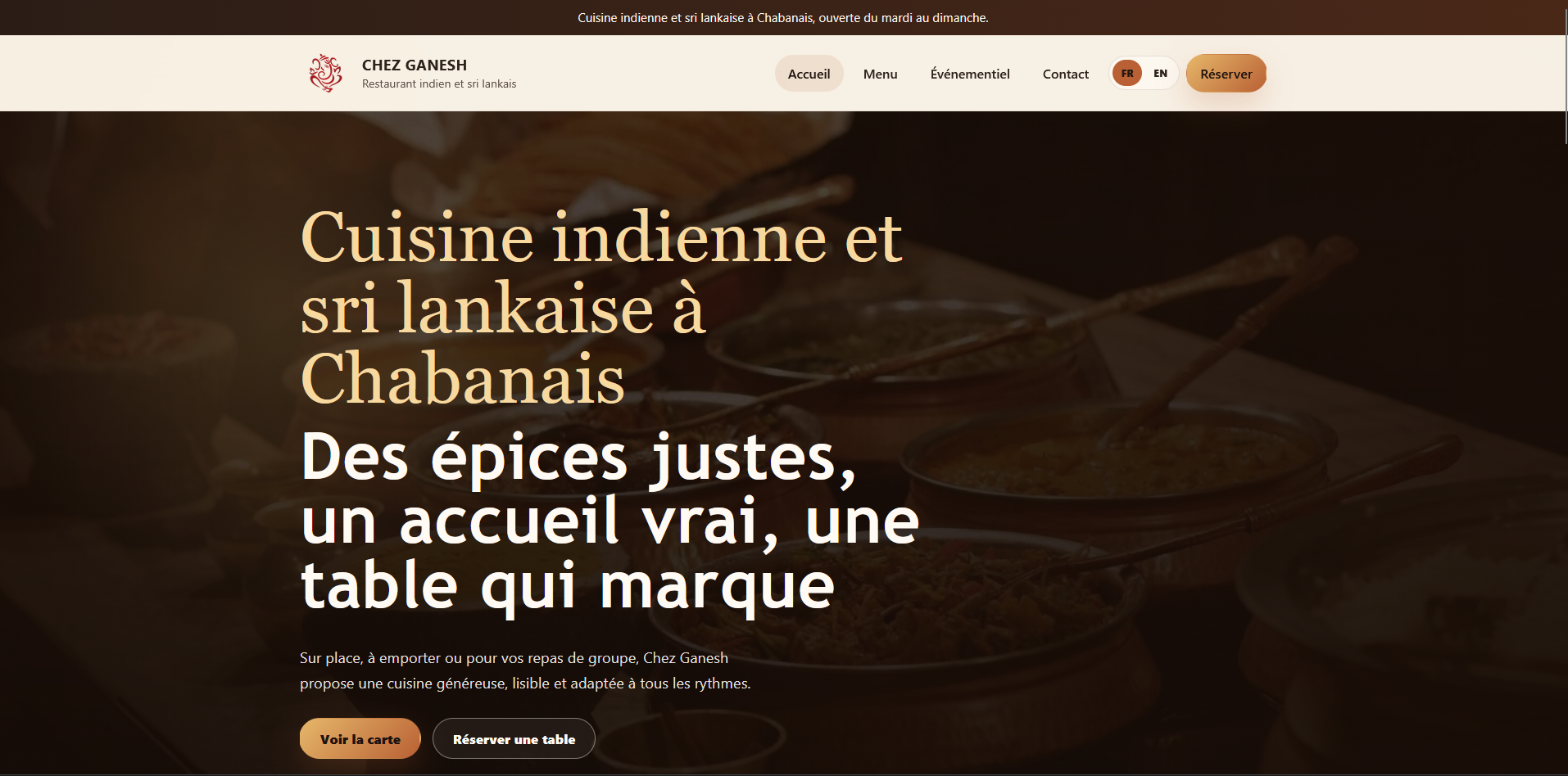 Chez Ganesh — Site vitrine (à venir)